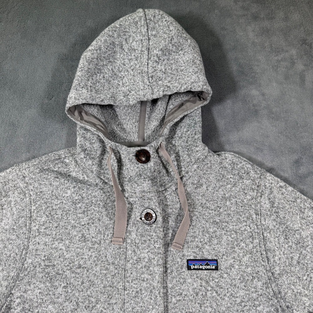 Patagonia Better Sweater Hooded Coat Women's L Gray Birch White Excellent 25850 - Picture 2 of 14